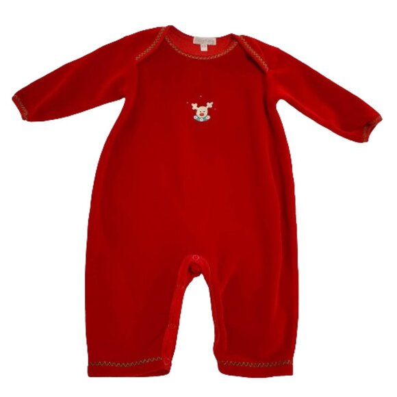 Kissy Kissy Reindeer Velour Christmas Romper Size 6-9m - Picture 2 of 5
